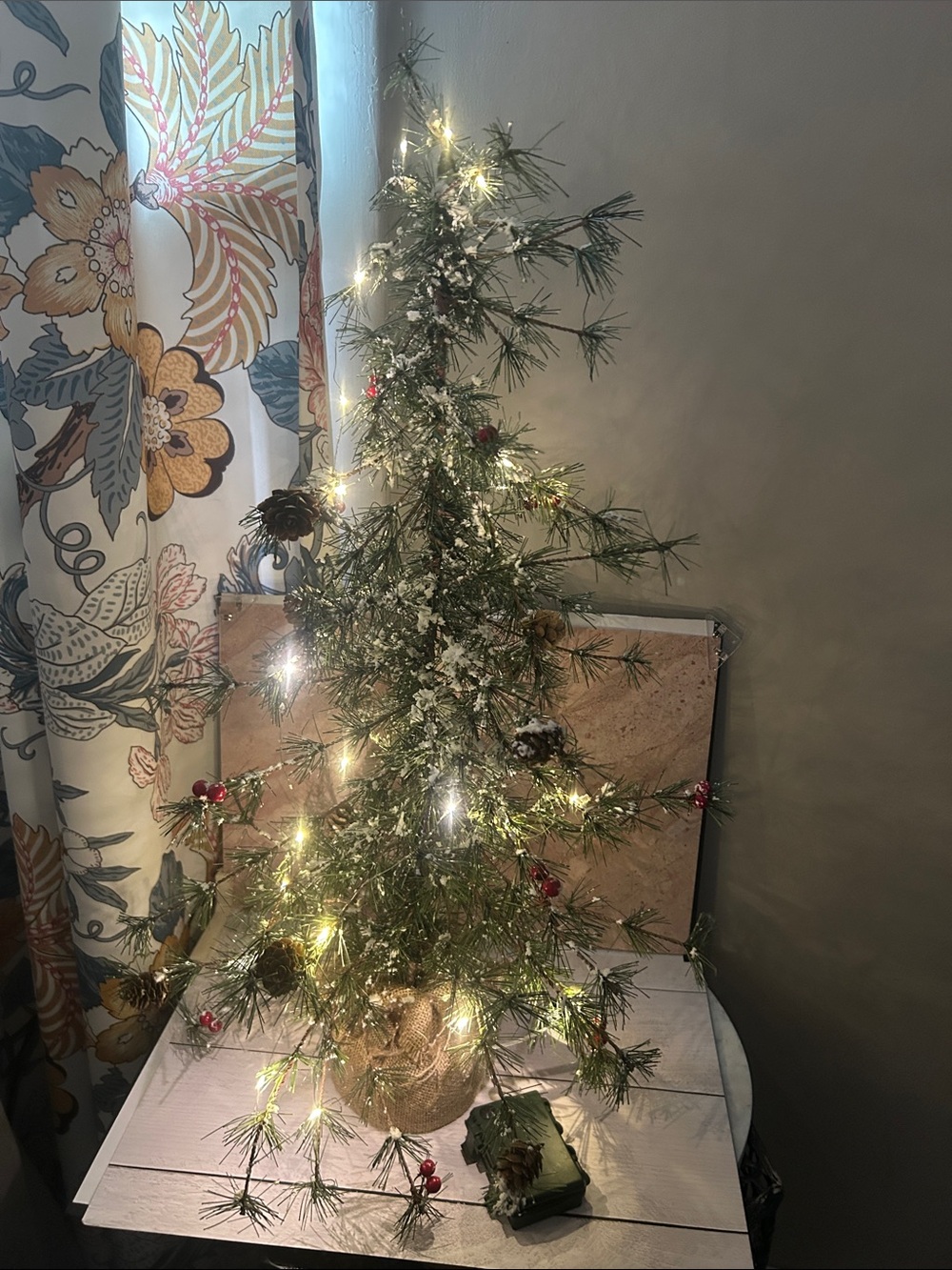 Burlap LED Alpine Tabletop Christmas Tree with Warm White Lights & picture - Picture 3 of 9